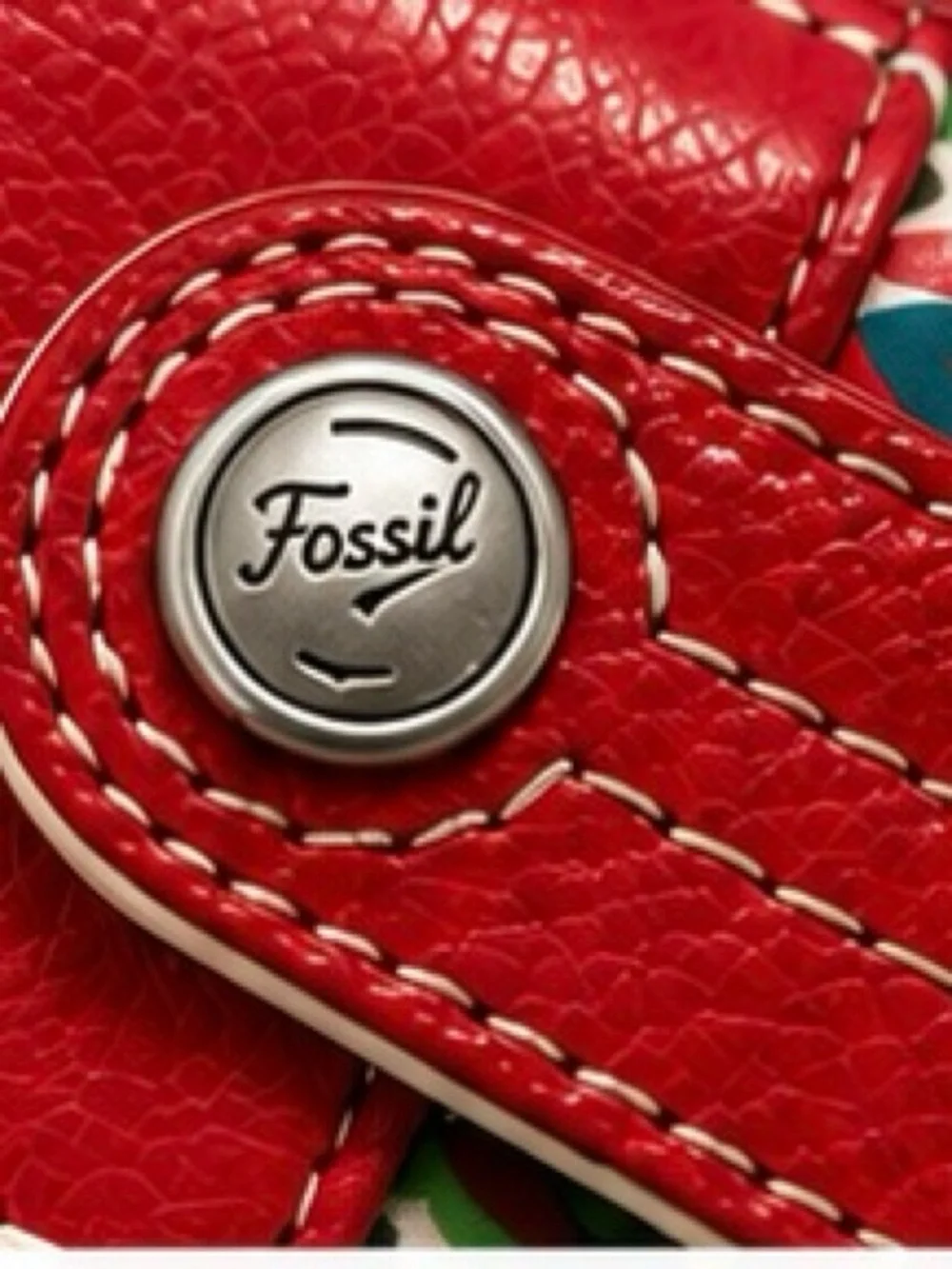 Fossil Wallet Red Leather Geo Print Zip Snap Tab Card Holder